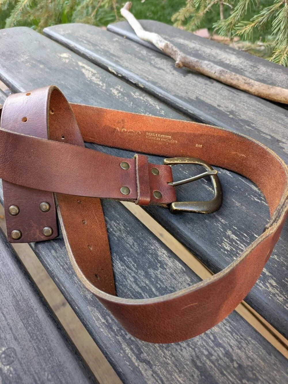 Vintage ASOS Brown Leather Studded Belt Made in England Fits 28-39